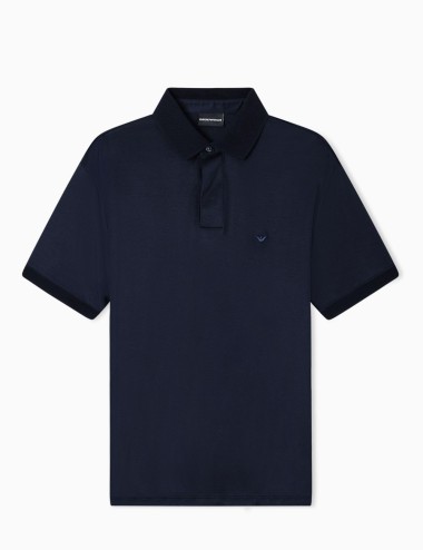 Polo in jersey misto lyocell micro aquila bombé Blu navy