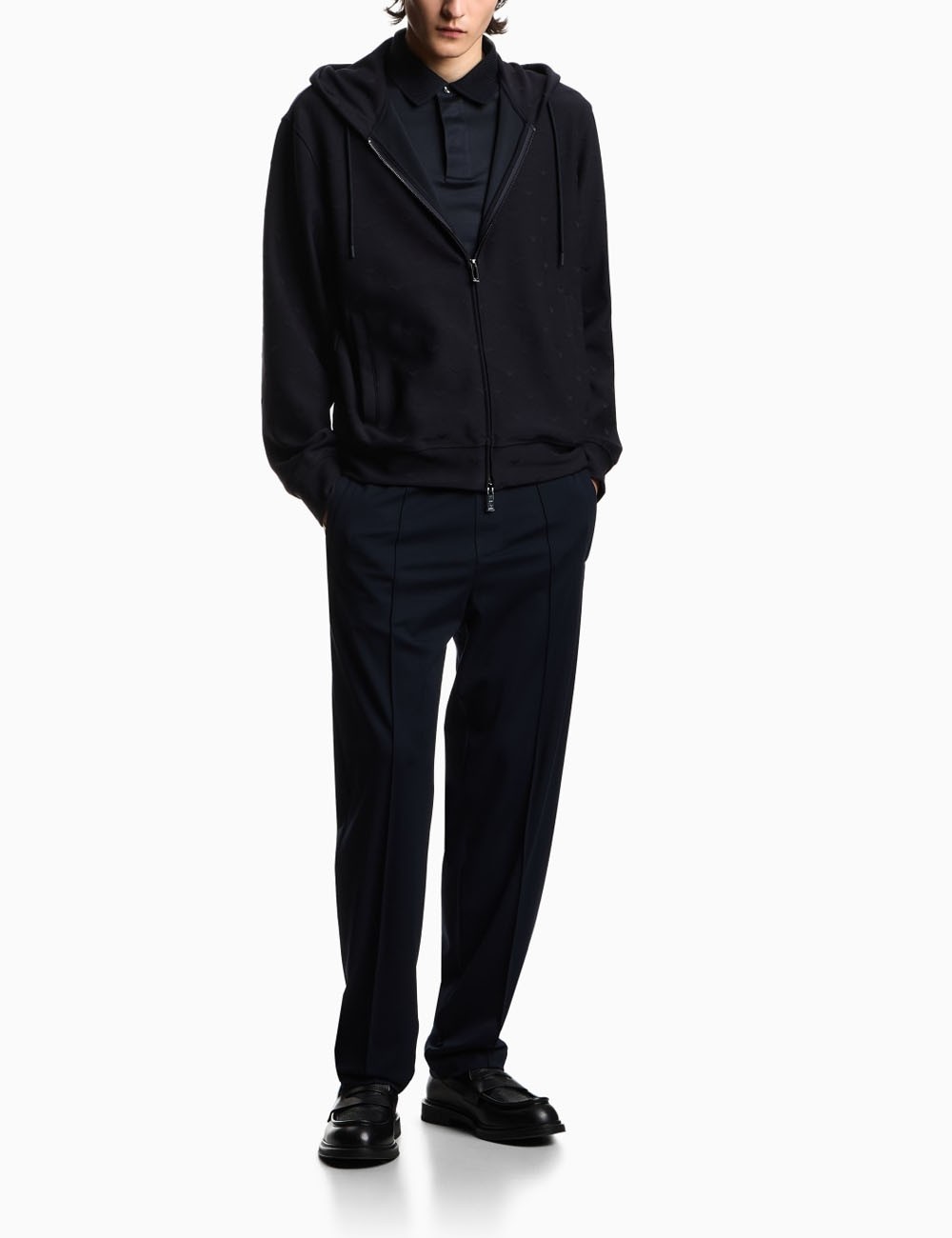 Rounded micro eagle polo shirt in a Lyocell blend jersey navy blue