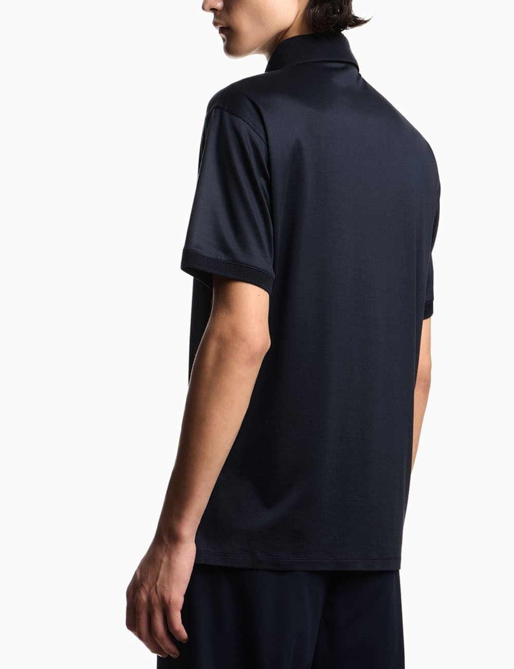 Rounded micro eagle polo shirt in a Lyocell blend jersey navy blue
