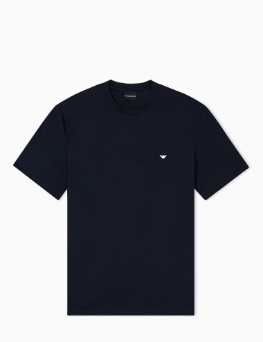 T-shirt in jersey misto lyocell ricamo aquila a rilievo Blu Navy