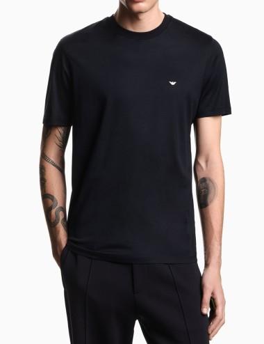 T-shirt in jersey misto lyocell ricamo aquila a rilievo Blu Navy