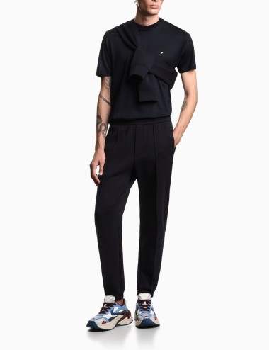 Lyocell-blend jersey T-shirt with embossed eagle embroidery navy blue