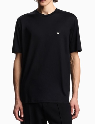 T-shirt in jersey misto lyocell ricamo aquila a rilievo nera