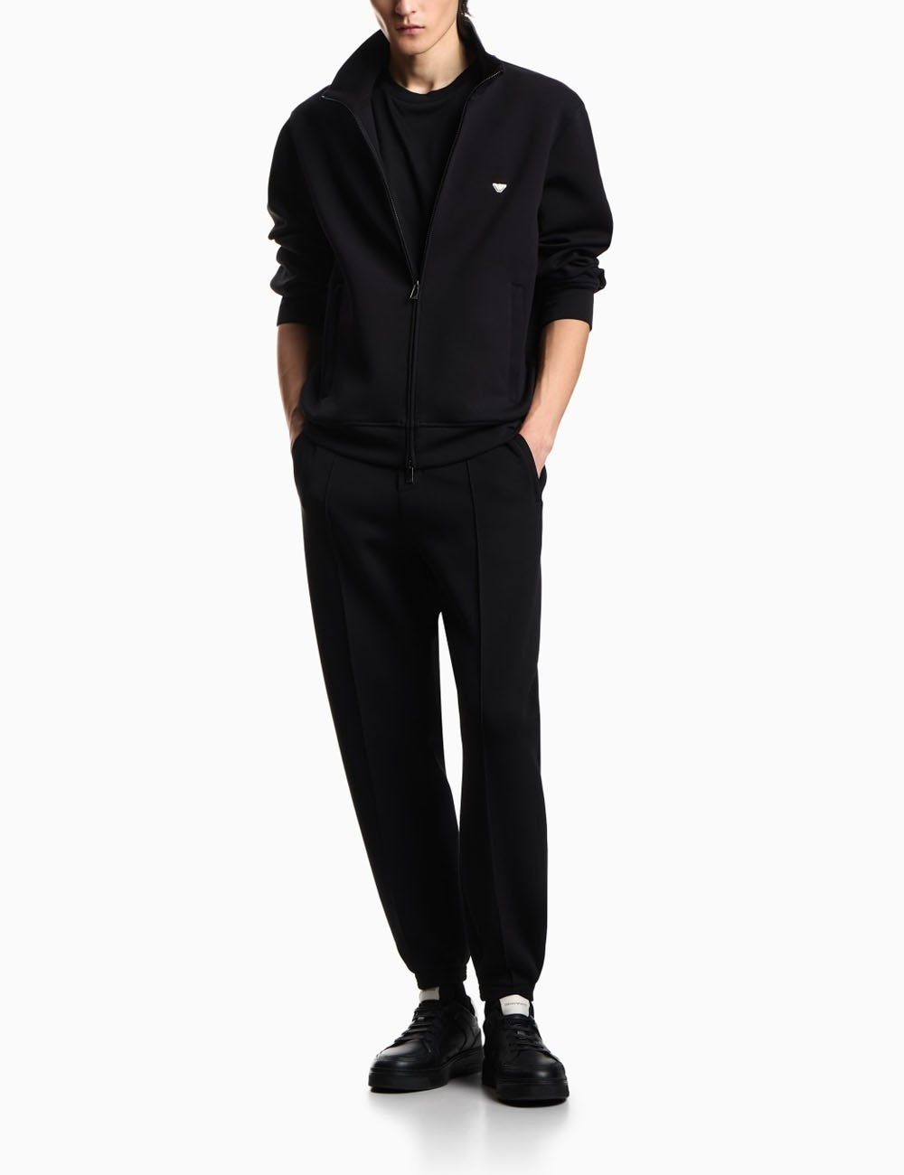 T-shirt in jersey misto lyocell ricamo aquila a rilievo nera