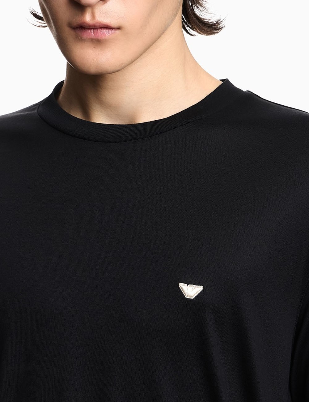 T-shirt in jersey misto lyocell ricamo aquila a rilievo nera