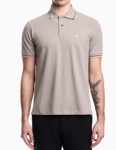 Polo slim fit in piquet stretch con micro eagle Grigio