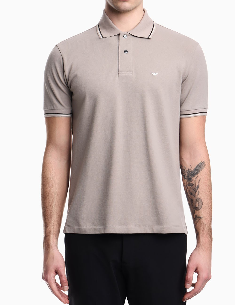 Polo slim fit in piquet stretch con micro eagle Grigio