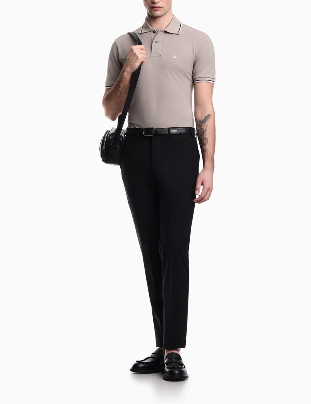 Slim-fit stretch piqué polo shirt with micro eagle Grey