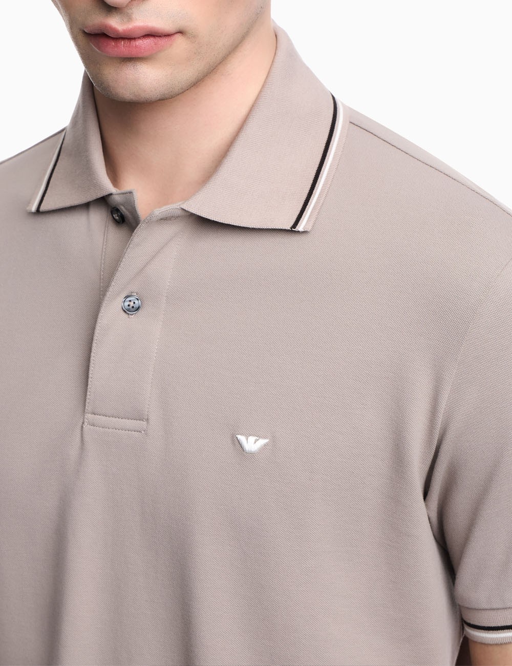 Polo slim fit in piquet stretch con micro eagle Grigio
