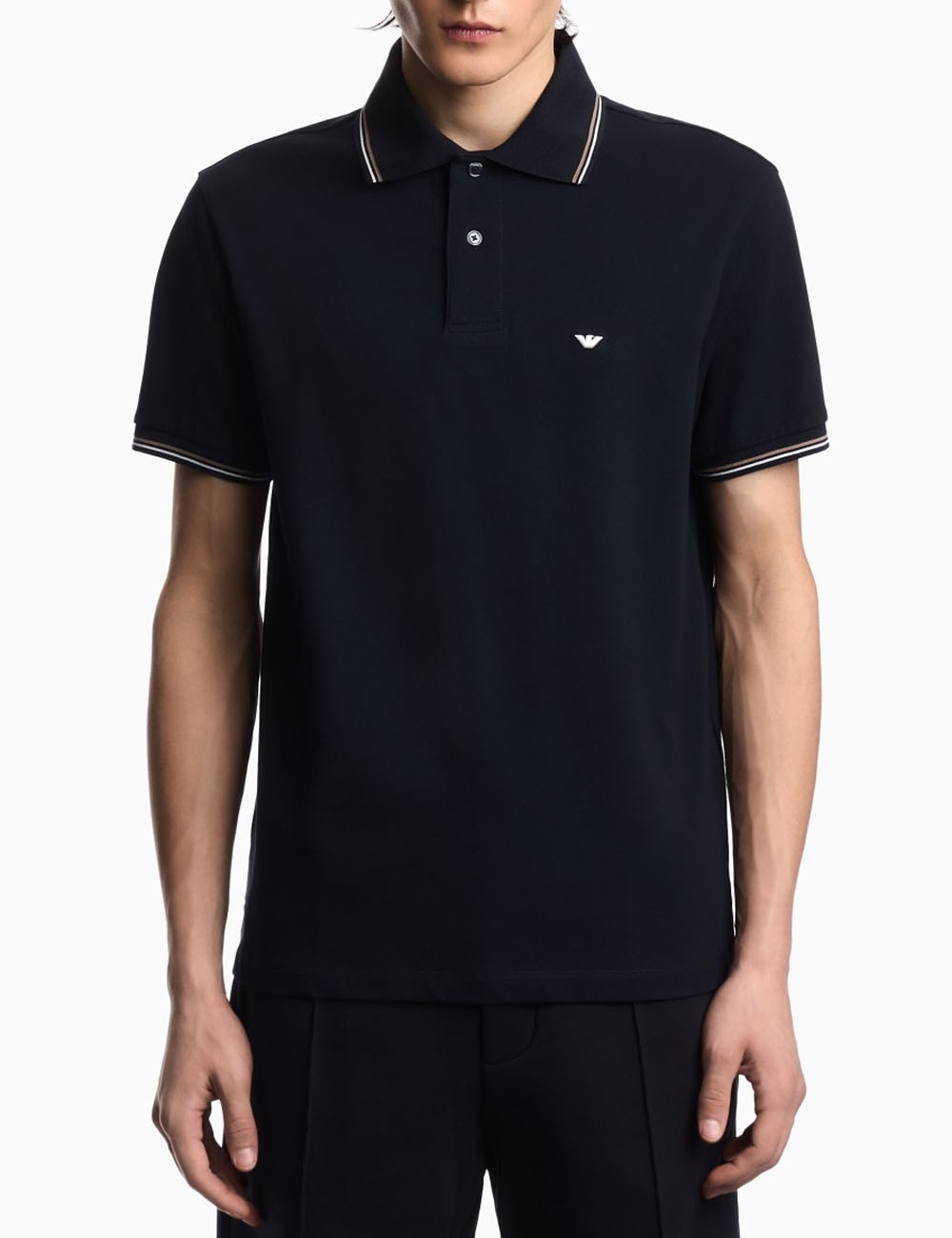 Polo slim fit in piquet stretch con micro eagle Blue navy