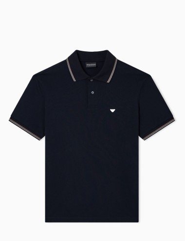 Slim-fit stretch piqué polo shirt with micro eagle navy blue