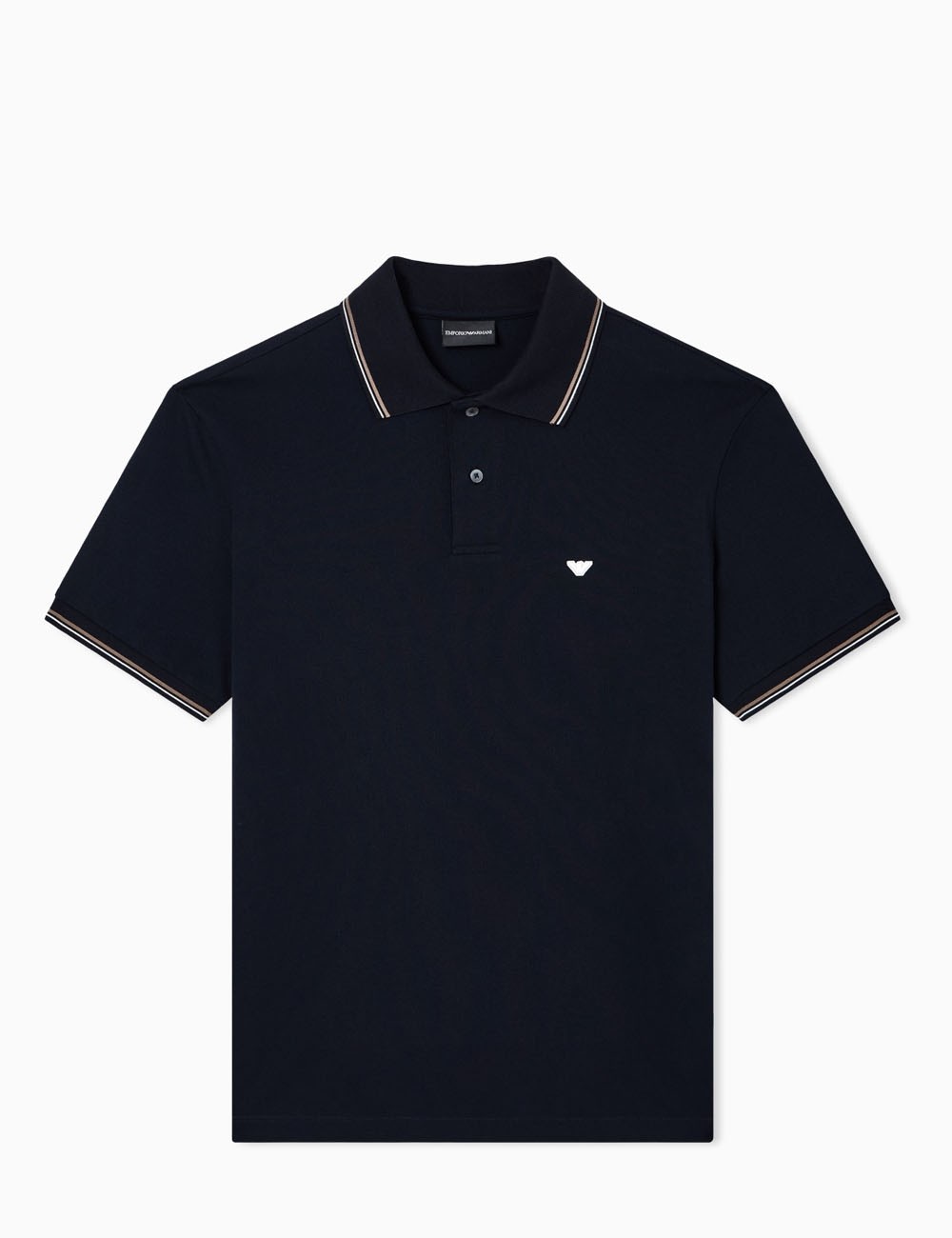 Slim-fit stretch piqué polo shirt with micro eagle navy blue