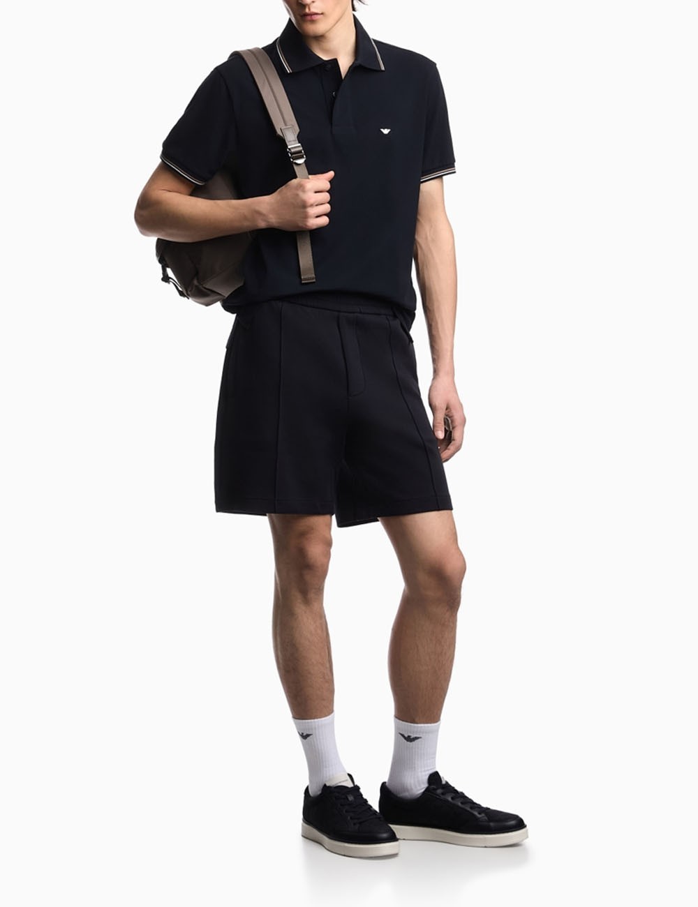 Polo slim fit in piquet stretch con micro eagle Blue navy