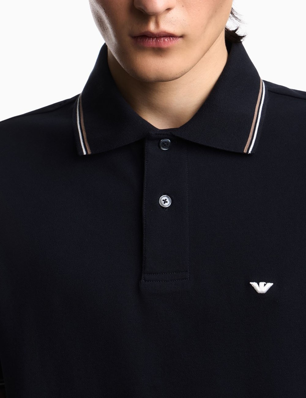 Polo slim fit in piquet stretch con micro eagle Blue navy
