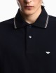 Slim-fit stretch piqué polo shirt with micro eagle navy blue