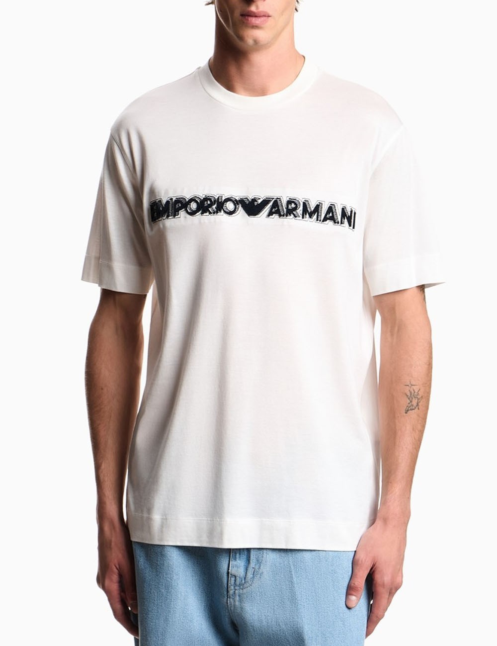 T-shirt in jersey misto lyocell con logo a rilievo soft touch bianca