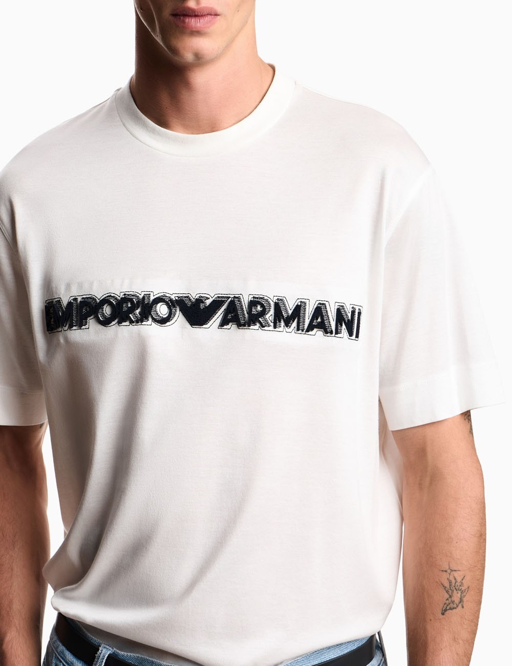 Lyocell-blend jersey T-shirt with soft touch embossed logo white