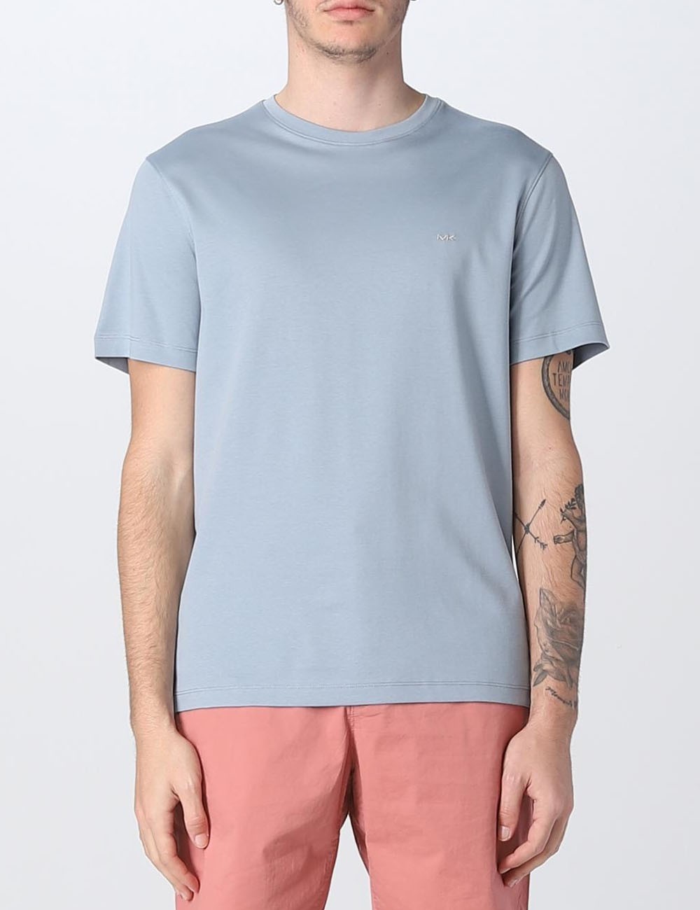 T-shirt a girocollo in cotone Celeste