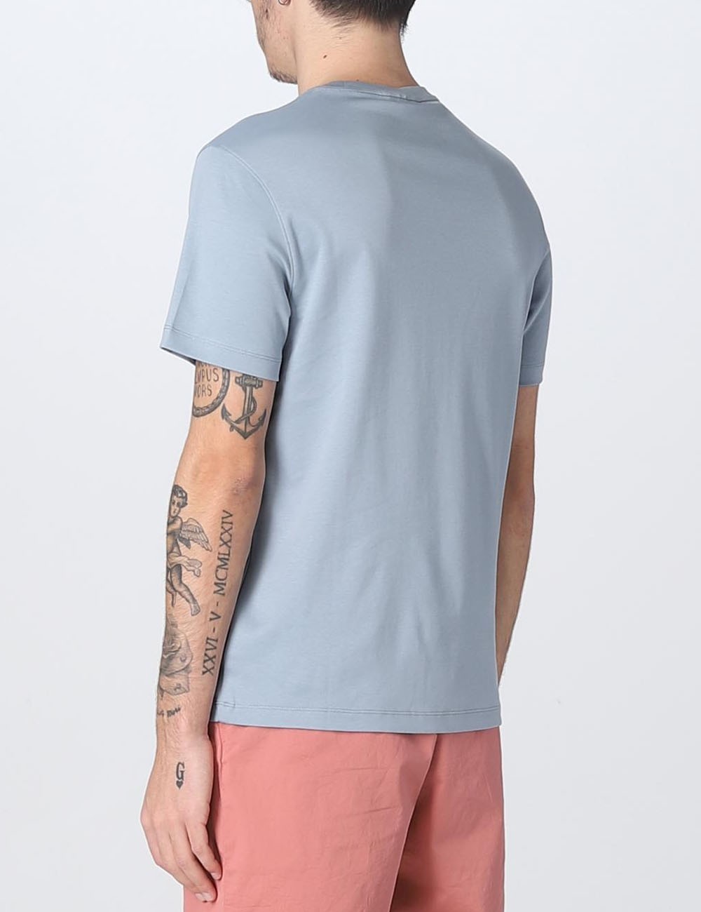 T-shirt a girocollo in cotone Celeste