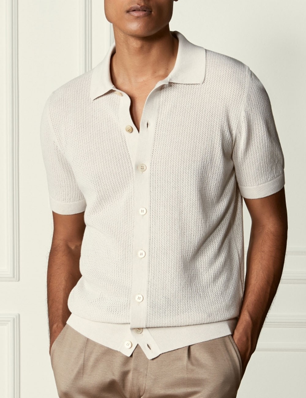 Camicia in maglia lavorazione traforata nera