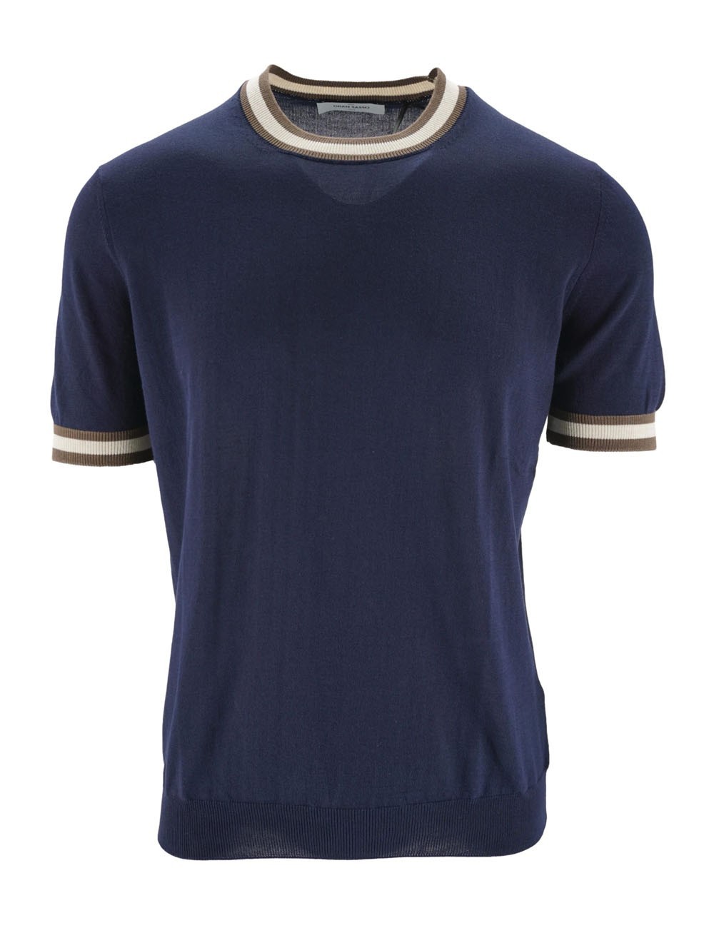 T-shirt bordi con costine a contrasto blu navy