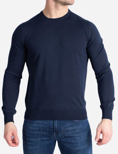 Maglia girocollo in cotone extrafine blue navy