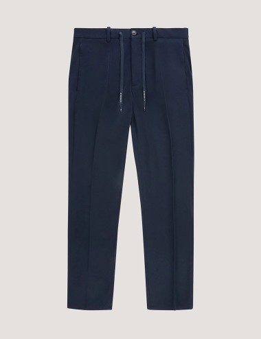 Pleated Trousers in Piqué blue navy