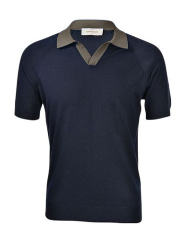 Organic cotton raglan knit skipper polo blue