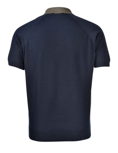 Organic cotton raglan knit skipper polo blue