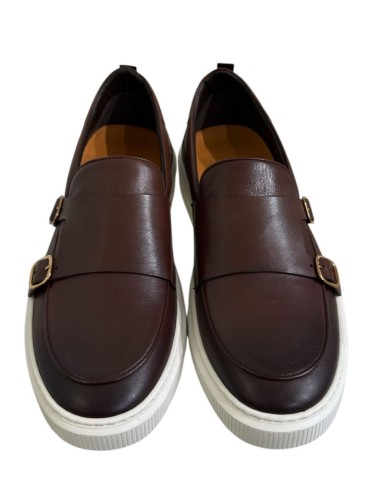 Mocassino DIXAN con fibbie in pelle castagna