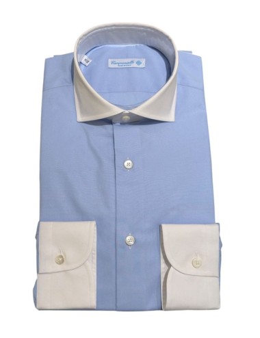 Camicia celeste collo polsini bianchi