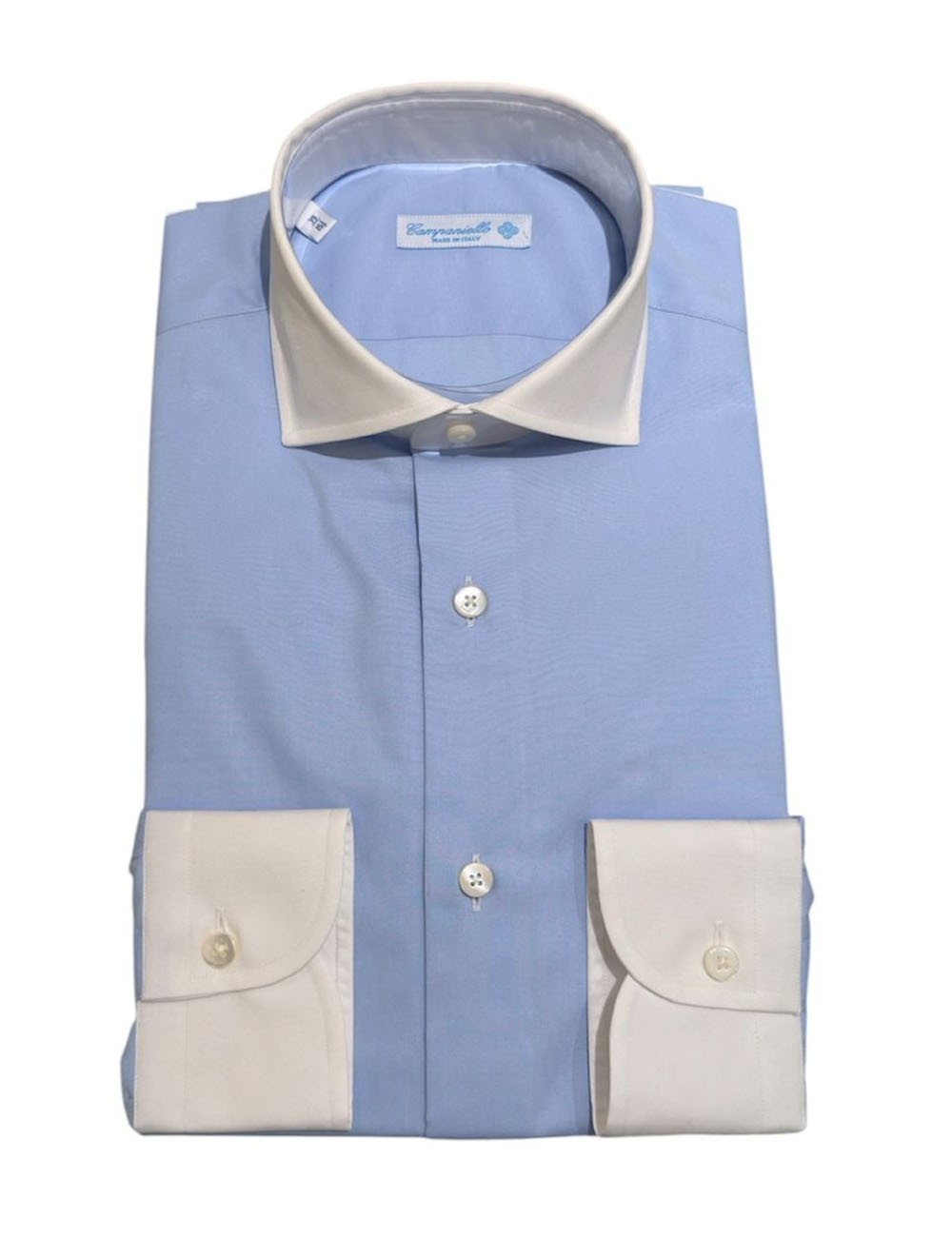 Camicia celeste collo polsini bianchi