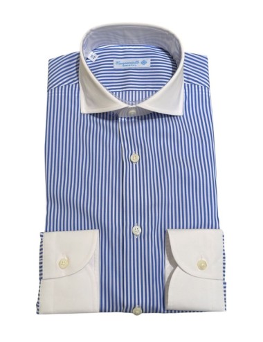 Camicia a righe azzurro collo polsini bianchi