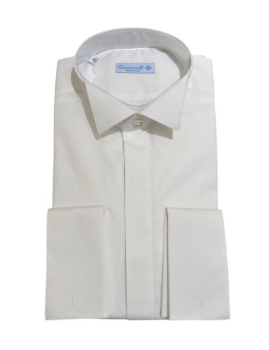 Camicia collo davis polso gemello tinta unita bianca