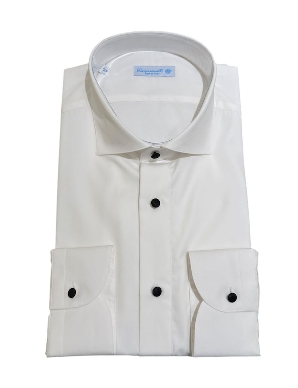 Camicia bianca con bottoni raso neri