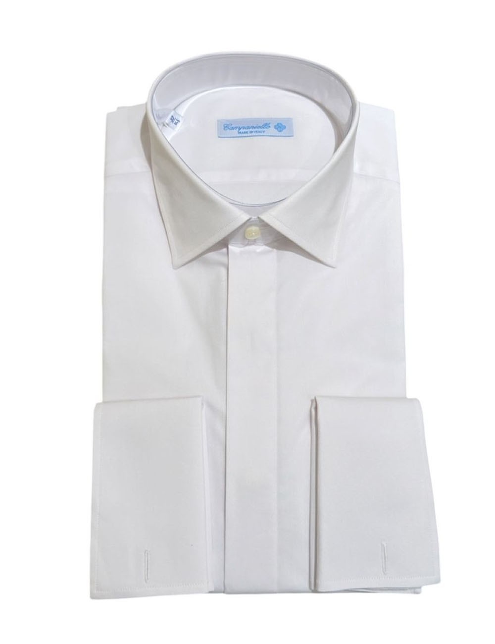Camicia collo italiano abbottonatura coperta polso gemello bianca