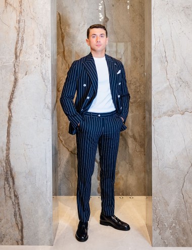 Abito doppiopetto gessato blu