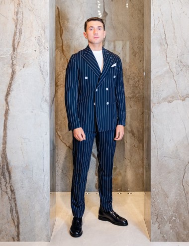 Abito doppiopetto gessato blu