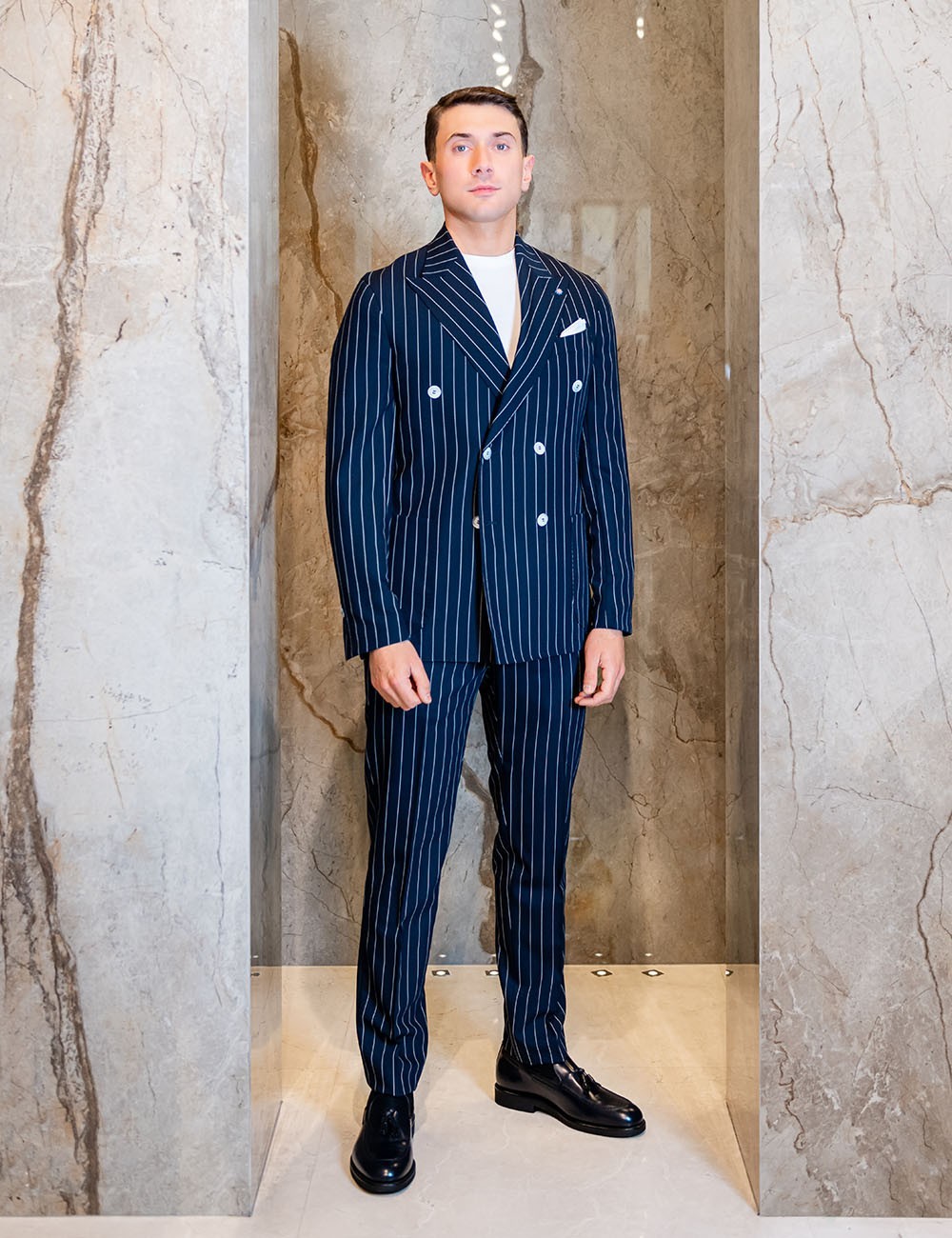 Abito doppiopetto gessato LIVENZA blu