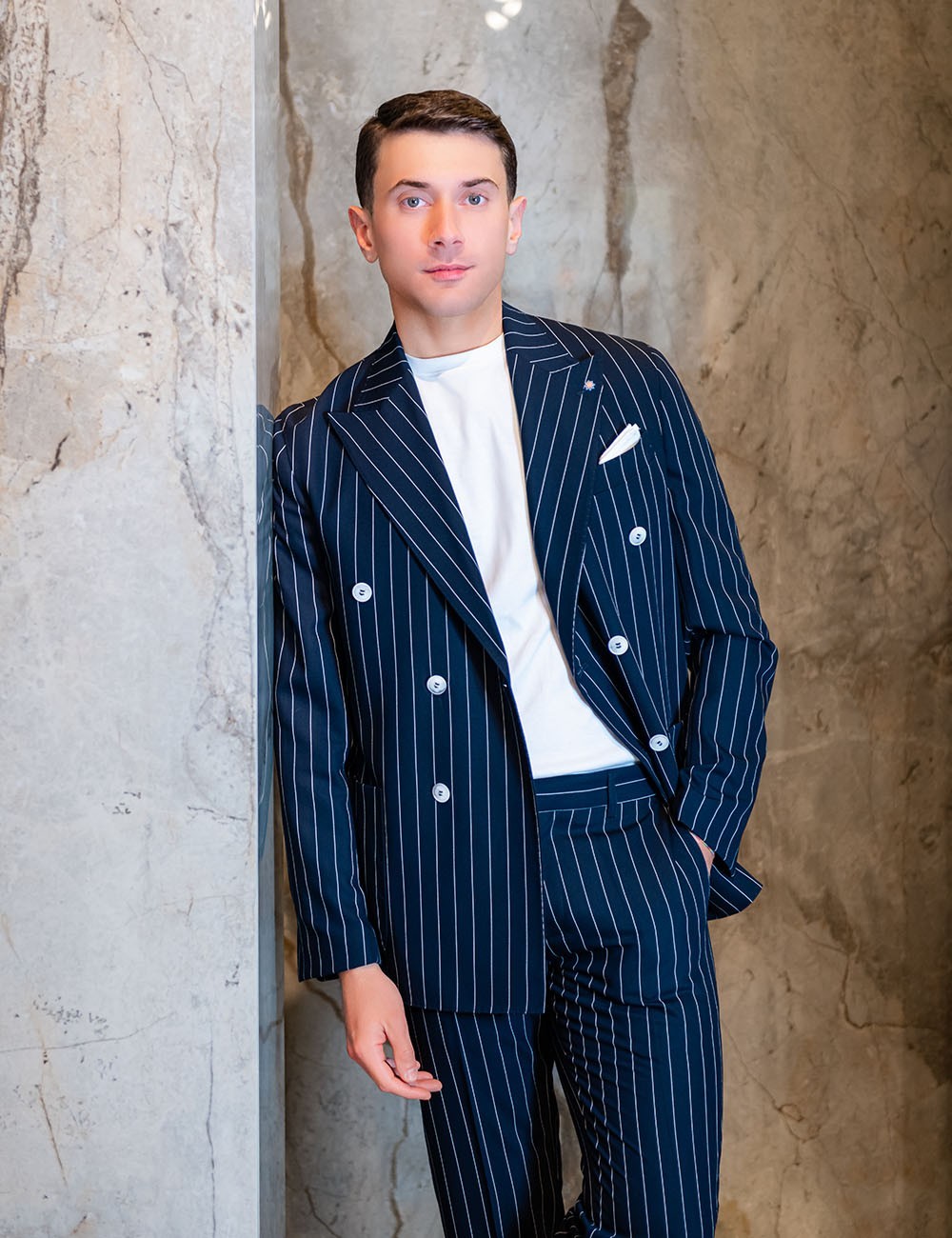 Abito doppiopetto gessato LIVENZA blu