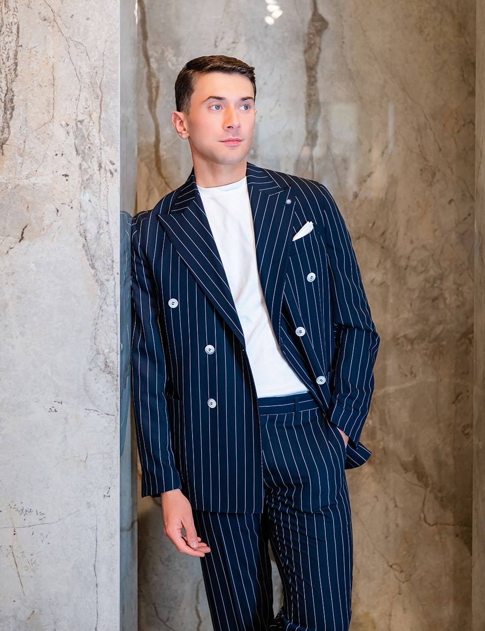 Abito doppiopetto gessato LIVENZA blu