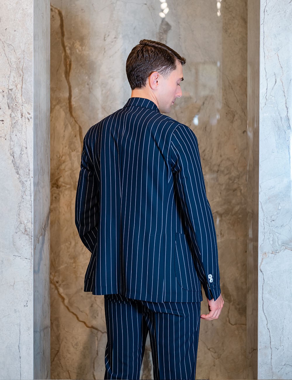 Abito doppiopetto gessato LIVENZA blu