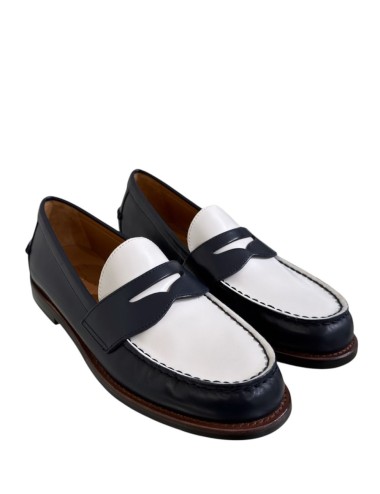 Mocassino in pelle bianco blu