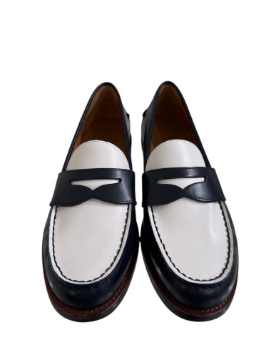 Mocassino in pelle bianco blu