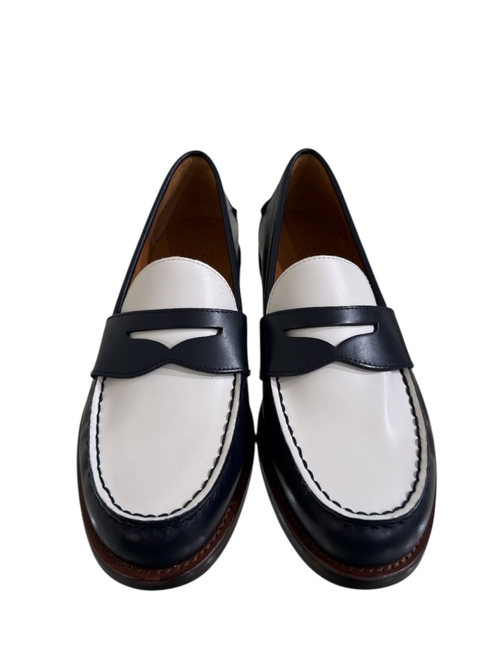 Mocassino in pelle bianco blu