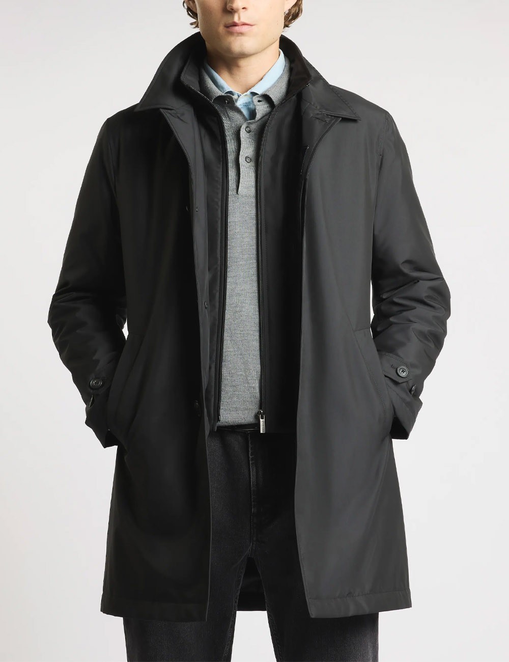 Morning Coat in popeline tecnico nero